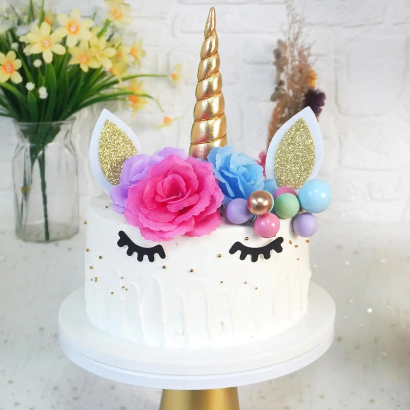 Gold Horn Unicorn Head Cake Topper