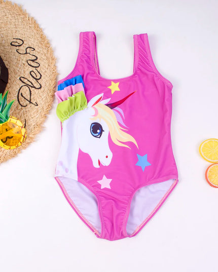 Pink Cartoon Unicorn Swimsuit