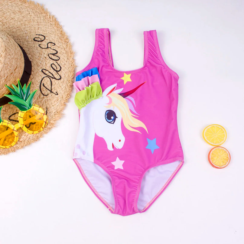Pink Cartoon Unicorn Swimsuit