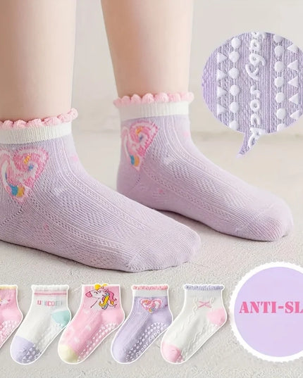 Non-Slip Unicorn Socks - Girls 5-Pack