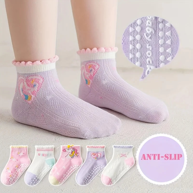Non-Slip Unicorn Socks - Girls 5-Pack