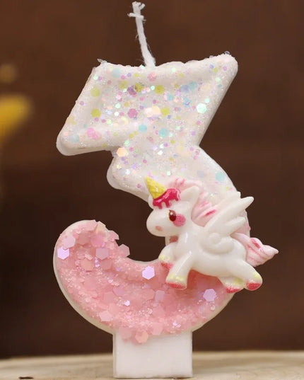 Pink Glitter Unicorn Three Candle