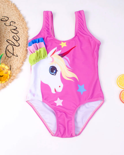 Pink Cartoon Unicorn Swimsuit