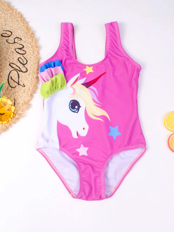 Pink Cartoon Unicorn Swimsuit