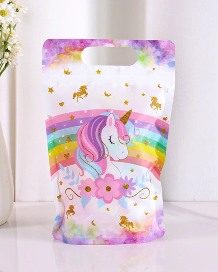 Close-up of the pastel rainbow and flower details on the treat bag