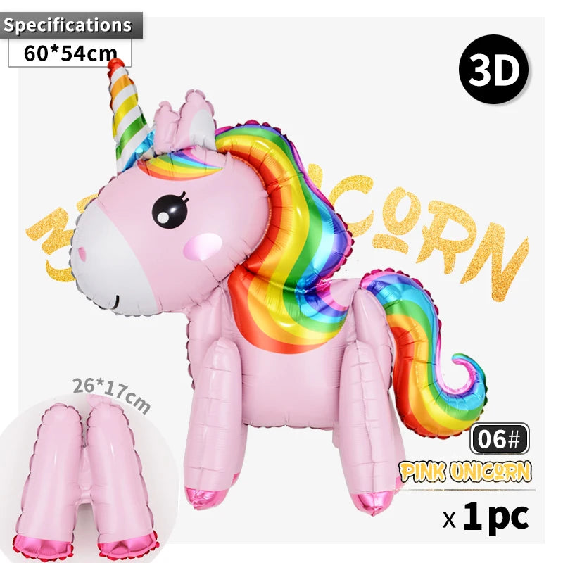 Silver unicorn head balloon floating above pink star balloons