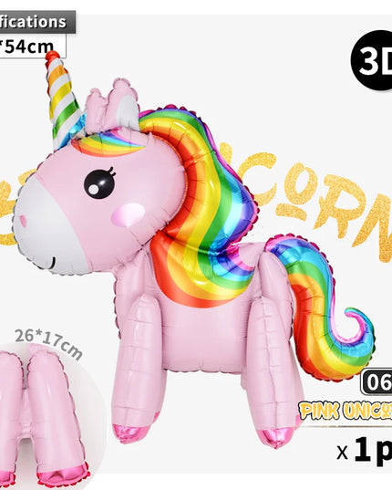 Side view of the 3D unicorn balloon showing its full body shape