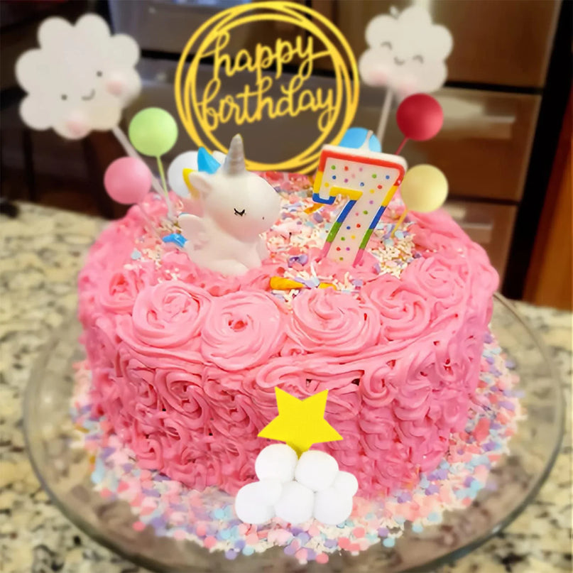 Rainbow Unicorn Birthday Cake Topper Set