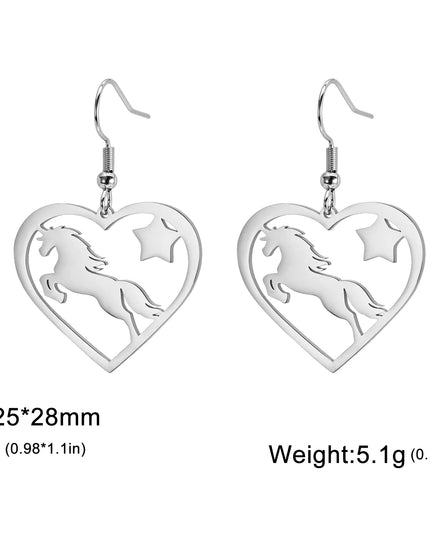 Silver Heart Unicorn Earrings