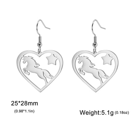 Silver Heart Unicorn Earrings