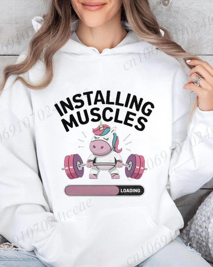 White Adult Unicorn Gym Hoodie