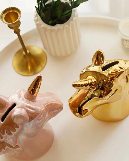 Iridescent Pink Unicorn Piggy Bank