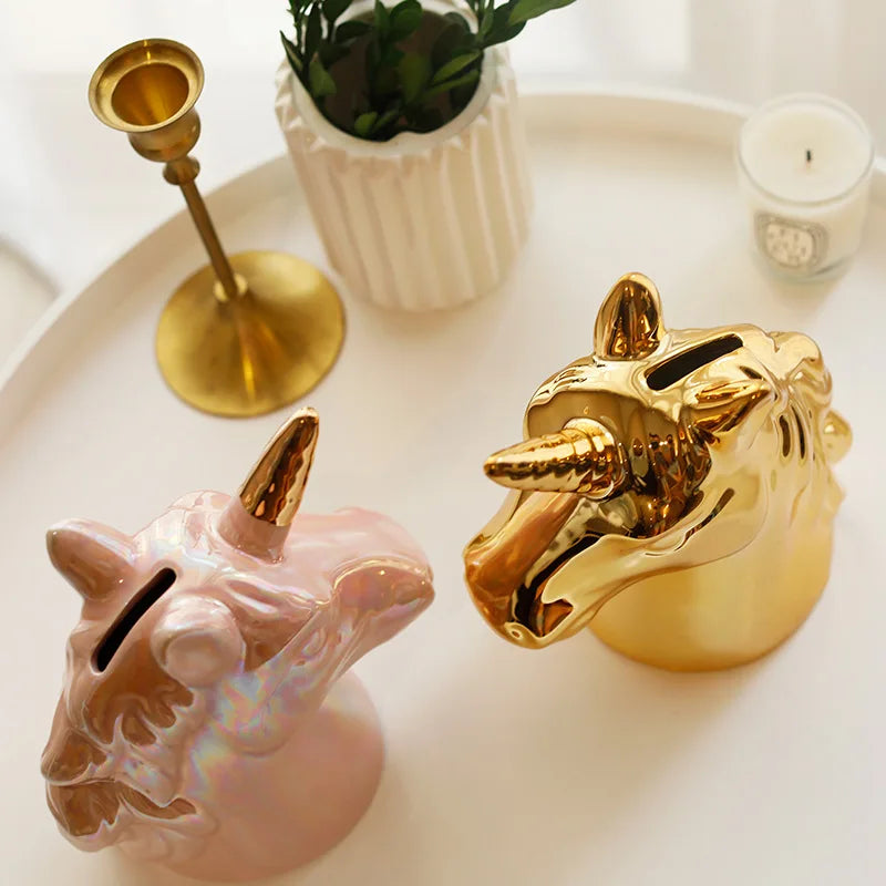 Gold Ceramic Unicorn Piggy Bank