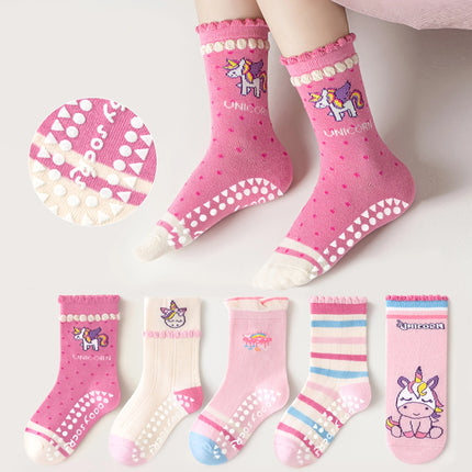 Kids Unicorn Floor Socks - 5-Pack Grips