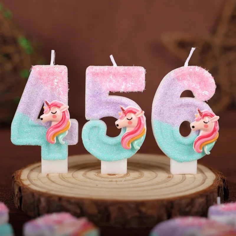 Kawaii Unicorn Number 9 Candle