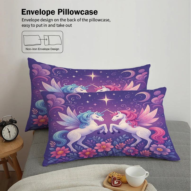 Blue Garden Floral Unicorn Bedding