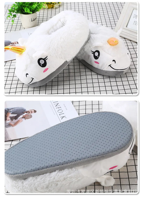 Soft Blue Unicorn Plush Slippers