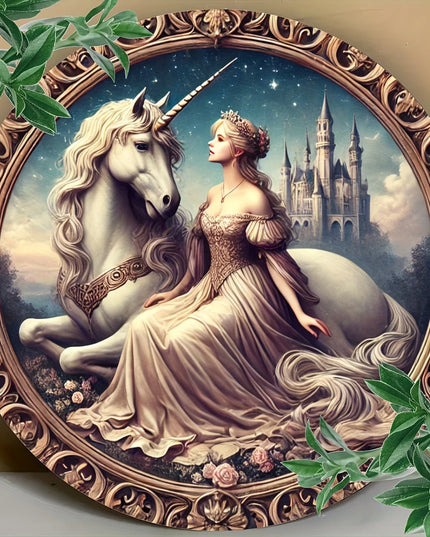 Vintage Princess Unicorn Metal Wall Art
