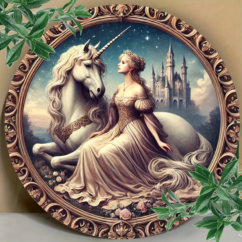 Vintage Princess Unicorn Metal Wall Art