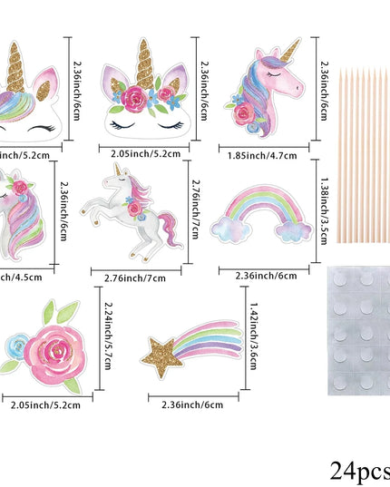Rainbow Unicorn Cupcake Toppers 24pk