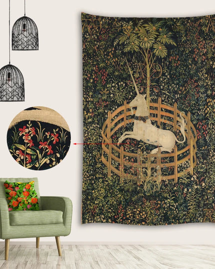 Medieval Unicorn Landscape Tapestry