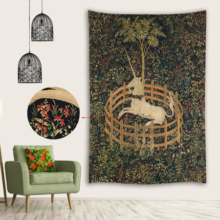 Medieval Unicorn Landscape Tapestry