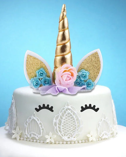 Gold Pink Unicorn Horn Cake Topper