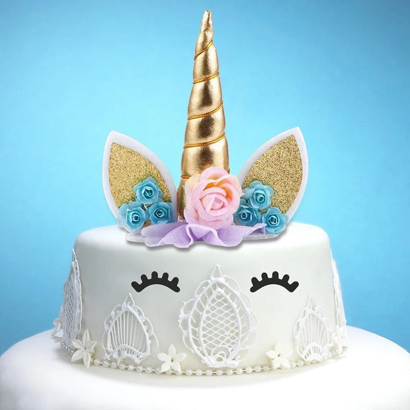 Gold Pink Unicorn Horn Cake Topper