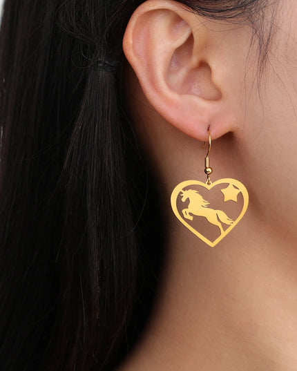 Silver Heart Unicorn Earrings