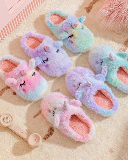 Fuzzy Pastel Unicorn Slippers