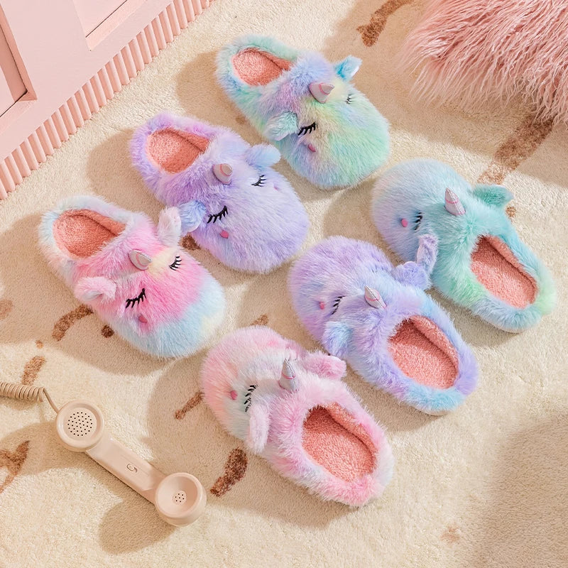 Fuzzy Pastel Unicorn Slippers