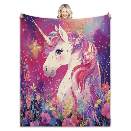 Floral Twin Size Unicorn Blanket