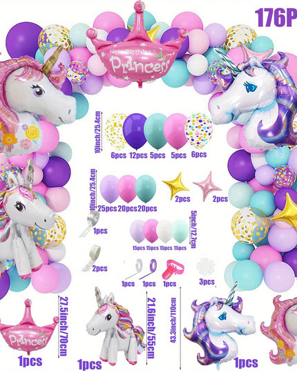 Pink princess crown foil balloon at the top of the arch