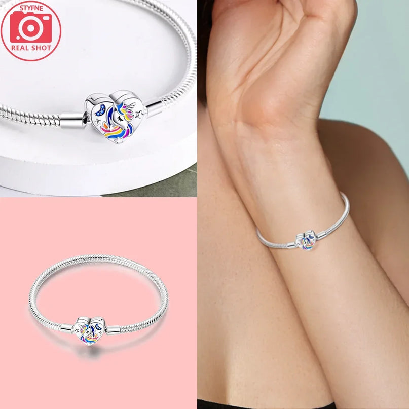 Enamel Heart Unicorn Bracelet