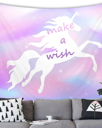 Teal Cartoon Unicorn Tapestry