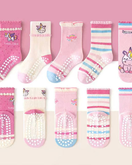 Kids Unicorn Floor Socks - 5-Pack Grips