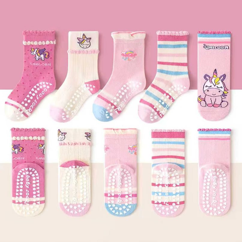 Kids Unicorn Floor Socks - 5-Pack Grips