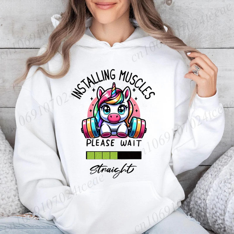 White Adult Unicorn Gym Hoodie