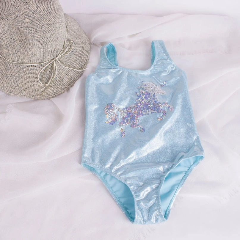 Blue Shimmer Sequin Unicorn Swimsuit