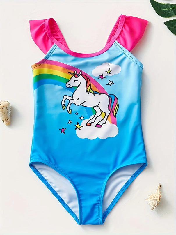 Blue Rainbow Little Girls Swimsuit