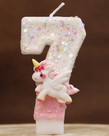 Cartoon Unicorn Number Candles No. 7