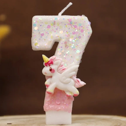 Cartoon Unicorn Number Candles No. 7