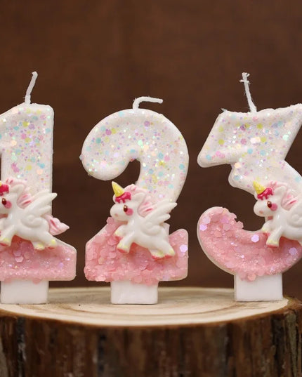 Pink Glitter Unicorn 5 Birthday Candle