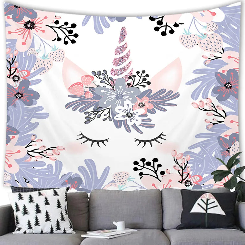 Colorful Cartoon Unicorn Tapestry