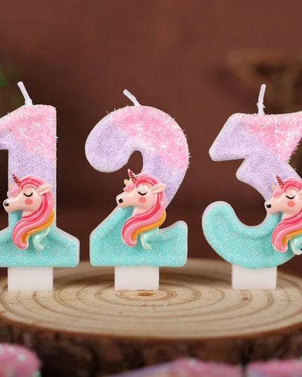 Kawaii Unicorn Number 9 Candle