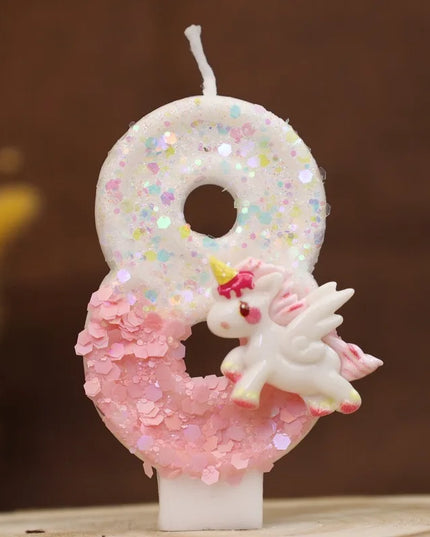 Pink Glitter Unicorn 8 Birthday Candle