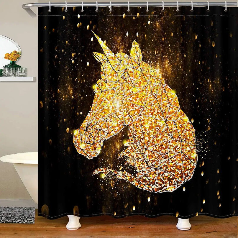 Dazzling Gold Unicorn Shower Curtain