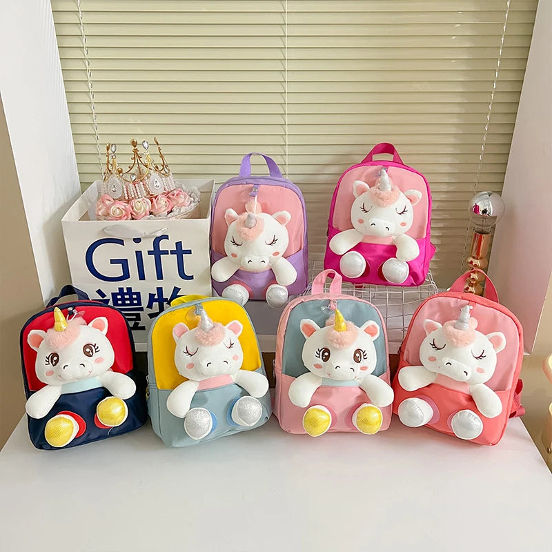 Blue Plush Unicorn Toddler Backpack