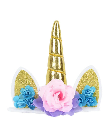 Gold Floral Unicorn Cake Topper