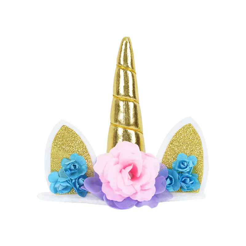 Gold Floral Unicorn Cake Topper